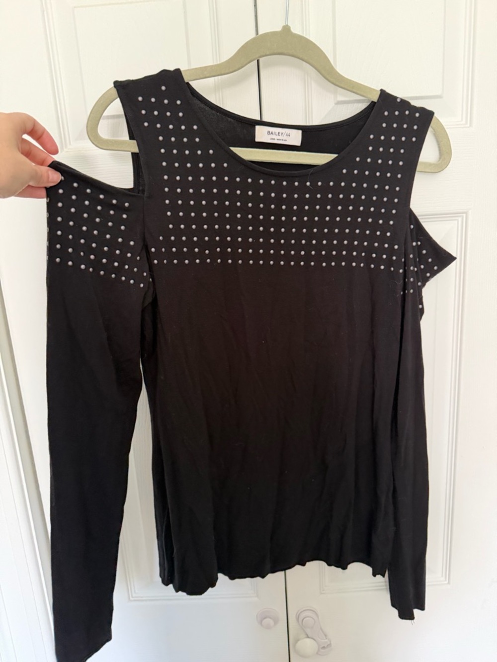 Bailey 44 Black Cold-Shoulder Studded Long Sleeve Tee
